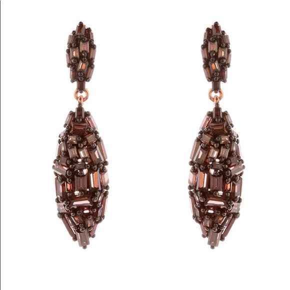 Smoky Topaz Cubic Zirconia Bagguette Marquise Drop Earring-Boutique - Picture 2 of 8